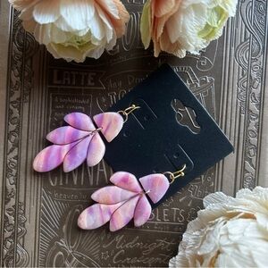 Handmade Chic Pink Leaf Earrings with Gold Accents